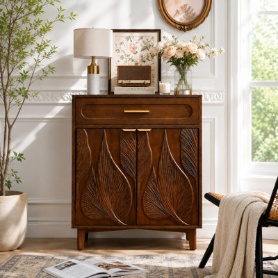 Armoire d'appoint moderne avec portes sculptées et tiroir Ewyn