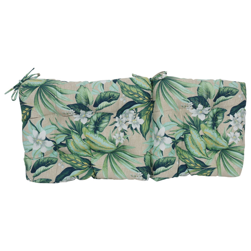 Outdoor Tufted Seat/Back Chair Cushion, 18" W x 18" D, Tan/Green/Blue/Tahiti Breeze Floral