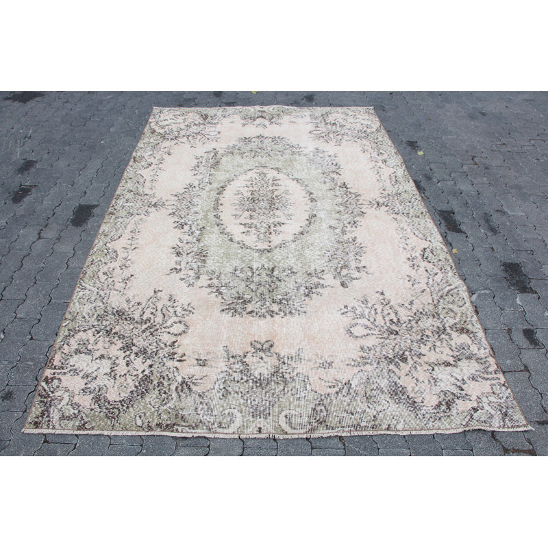 Grand tapis turc antique - Tapis en laine Anatolian rétro beige avec motifs pour le salon