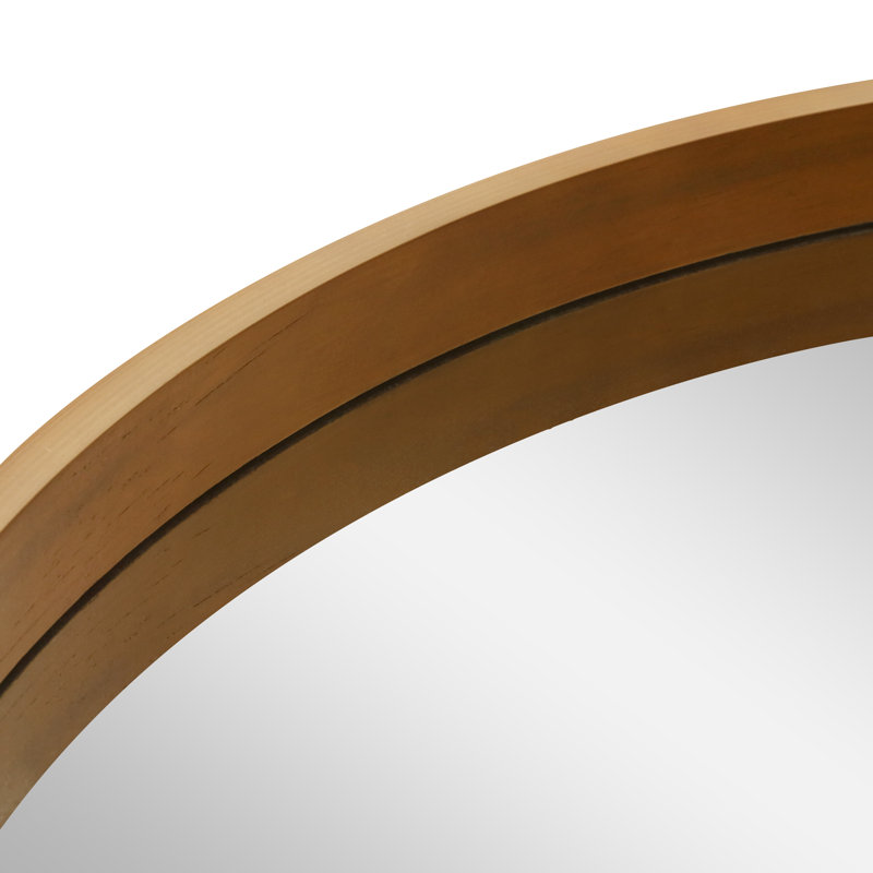 28" Walnut Round Mirror with Wood Frame