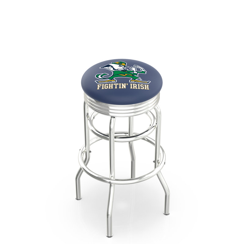 Tabouret de bar Logo Series, Tabouret de bar d'une hauteur de siège de 30 po, Double anneau chromé, Notre Dame (Leprechaun)
