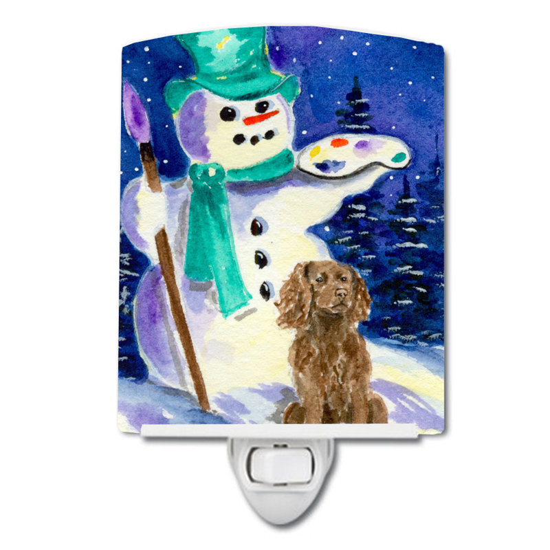 Artist Snowman Spaniel Ceramic Night Light