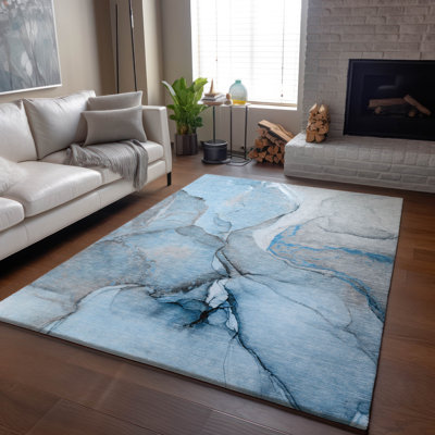 Premium Machine Washable Cerrito AMF506 Blue Rug