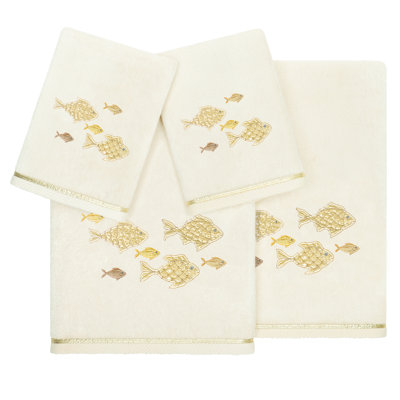 FIGI 4PC Embellished Towel Set 4 Piece Turkish Cotton Towel Set
