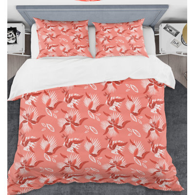 Ensemble de housse de couette paradise mid-century des fleurs corail of oiseau