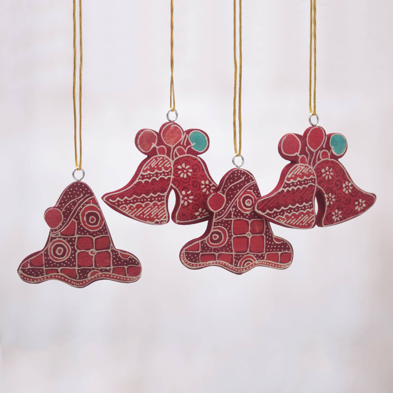 Ornements en bois jingle java (lot de 4)
