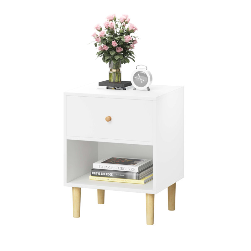 Table de chevet en bois 23,22 po H avec tiroir 1 tablette pour enfants, adultes, blanc