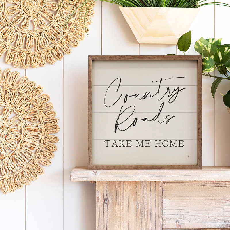 Country Roads Take Me Home Script White, 8" H x 8" W x 1" D