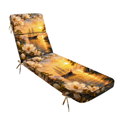  Outdoor Indoor 3'' Lounge Patio Cushion Golden Sunset Sailing Ship Magnolia Flowers Serene Water Water-Resistant Chaise Lounge Cushion for Chair Patio Furniture Seat Cushion