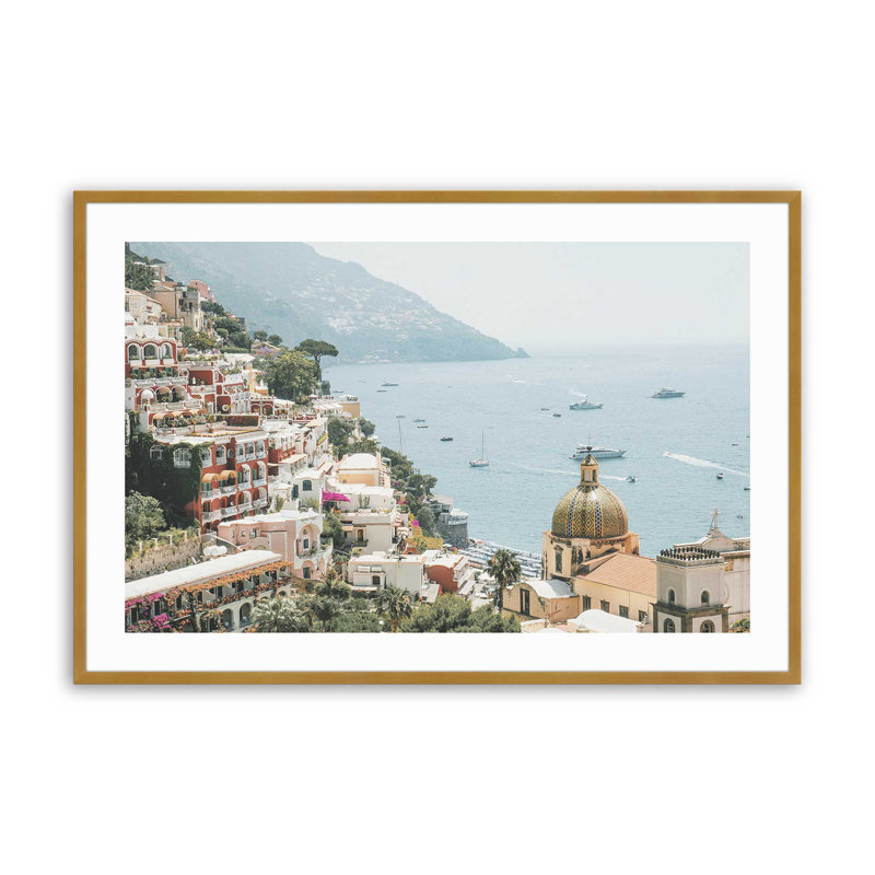 Imprimé littoral Positano, H 19,25 po x l 25,25 po x P 1,25 po, Cadre simple en or poli