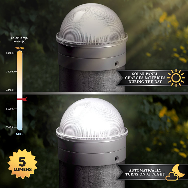 Solar White PVC Low Voltage Integrated LED Fence Post Cap Light 5 In. X 5  In. with Base Adapter Included