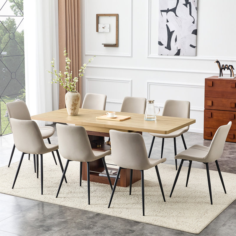 Ensemble de table de salle à manger moderne extensible avec rangement, panneau de fibres à densité moyenne et métal, idéal pour la maison et la cuisine