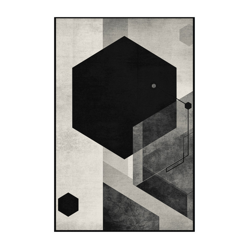 Tapis gris / noir à motif géométrique lavable à la machine Roslindale, 5 x 8