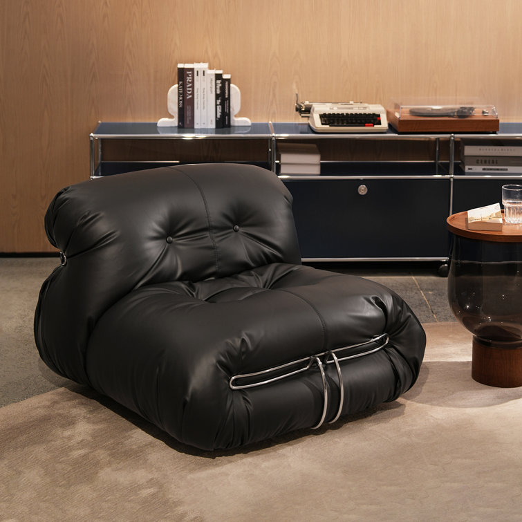 Microfiber Leather Down Filling Bean Bag Chair & Lounger Viv + Rae Upholstery Color: Black