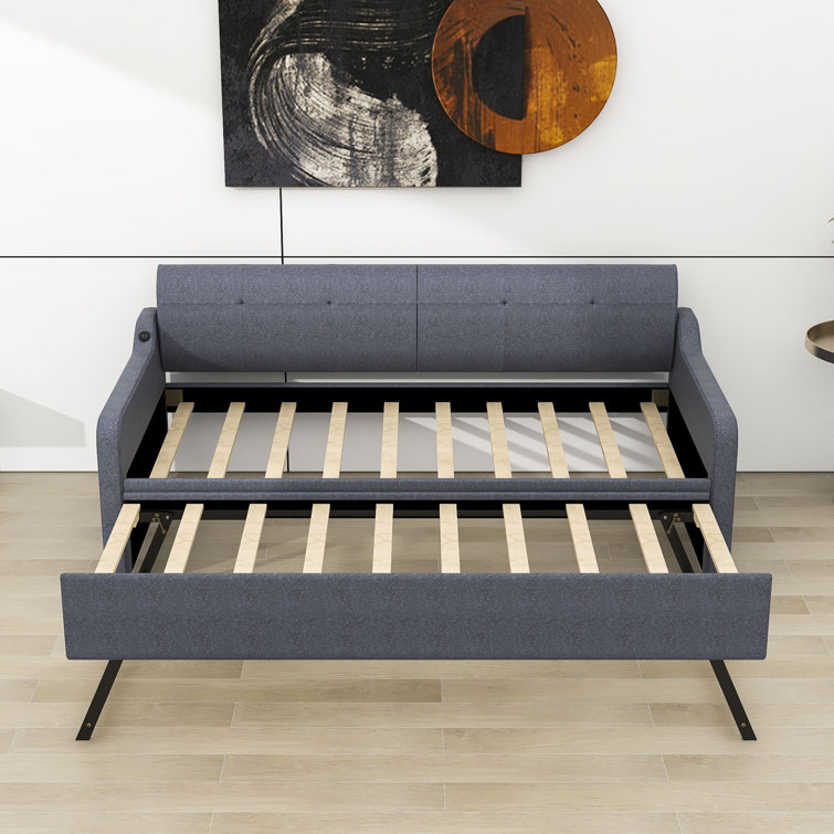 PACE: daybed and chaise longue convertible into extra bed - or double bed,  with or without futon Daybed, black wood: 200 x 75 x 37 cm - 78.74″ x  29.53″ x 14.57″ (