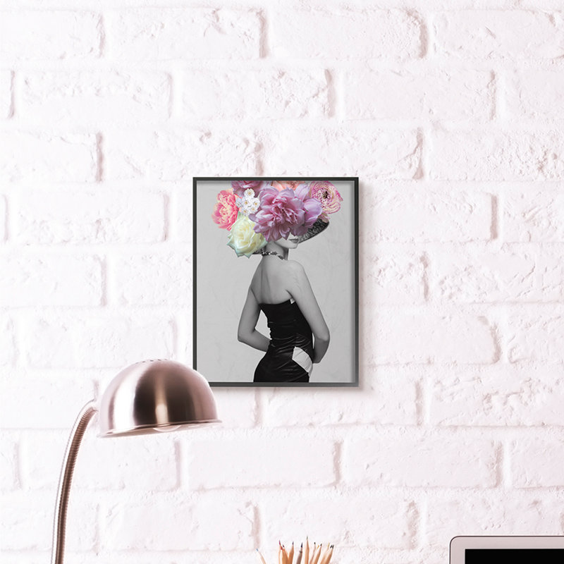 « style mode portrait à motif de gris fleur », impression, Giclée encadrée noir minuit, H 14 po x l 11 po