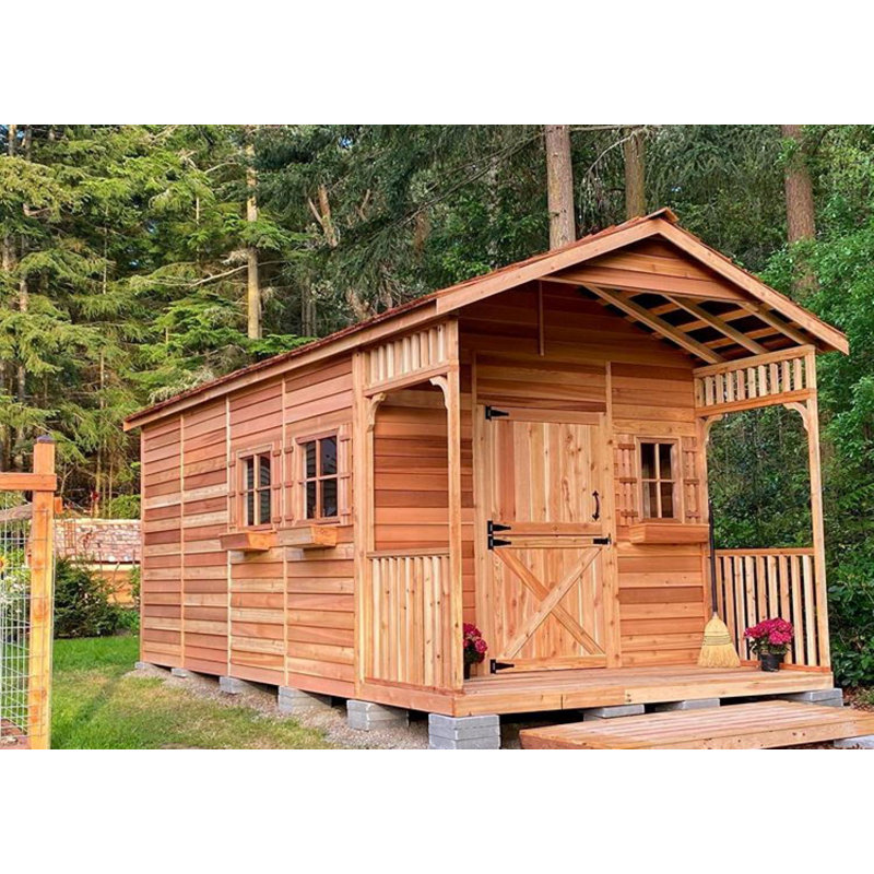 Clubhouse 10 ft. W x 14 ft. D Western Red Cedar Wood Storage Shed, 112" H x 120" W x 240" D