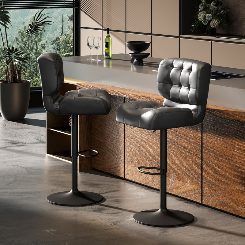 Yeal Swivel Upholstered Adjustable Height Counter Stool, Black