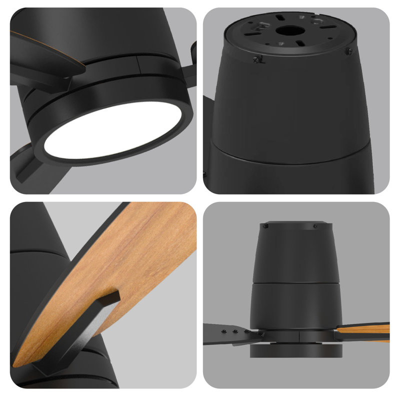 Emidia 42 inch Flush Mount Ceiling Fan with LED Light for Medium Rooms, 42" Wide, Black with Black/Walnut Blades