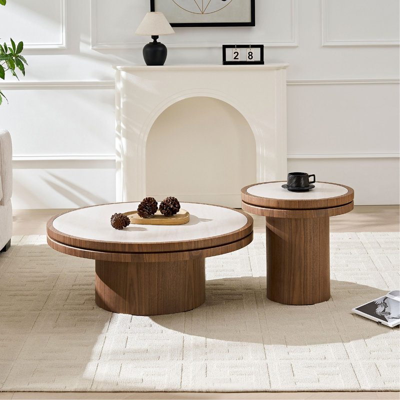 Ensemble de table basse ronde en aggloméré de 19,49 po + 35,43 po en aggloméré pour salon