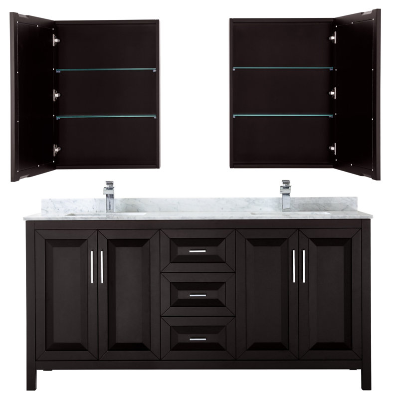 Daria 72'' W Double Vanity, Dark Gray, Polished Chrome, White Cultured Marble