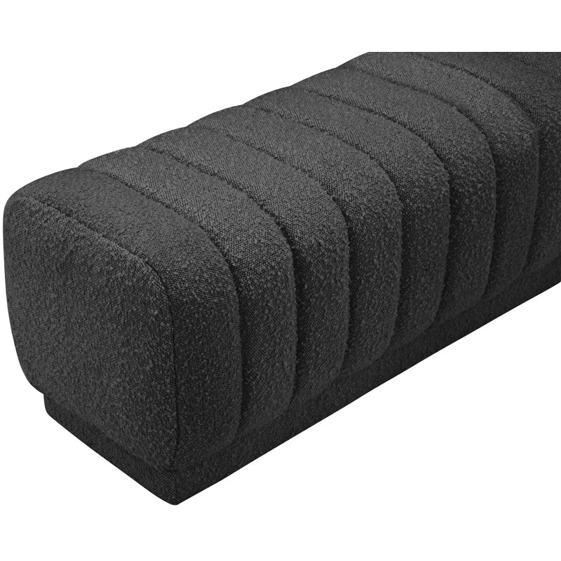 Repose-pieds rembourré en tissu Heathrow Boucle, Tissu bouclé noir