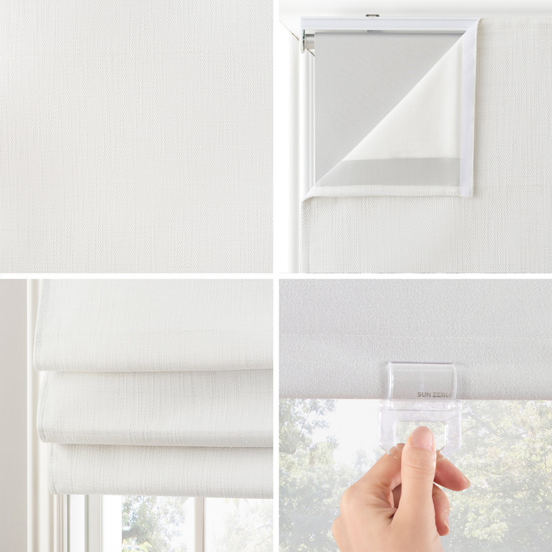 White Textured Fabric Blackout Cordless Roman Shade, 27" x 64"