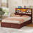 Farmhouse Queen Bed Frame with Hydraulic Lift Storage, LED Lights & Charging Station, Brown-1925583384-1924652672