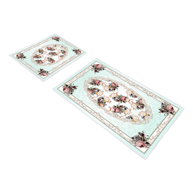 Ensemble de tapis de bain 2 pièces Berube, Menthe / blanc