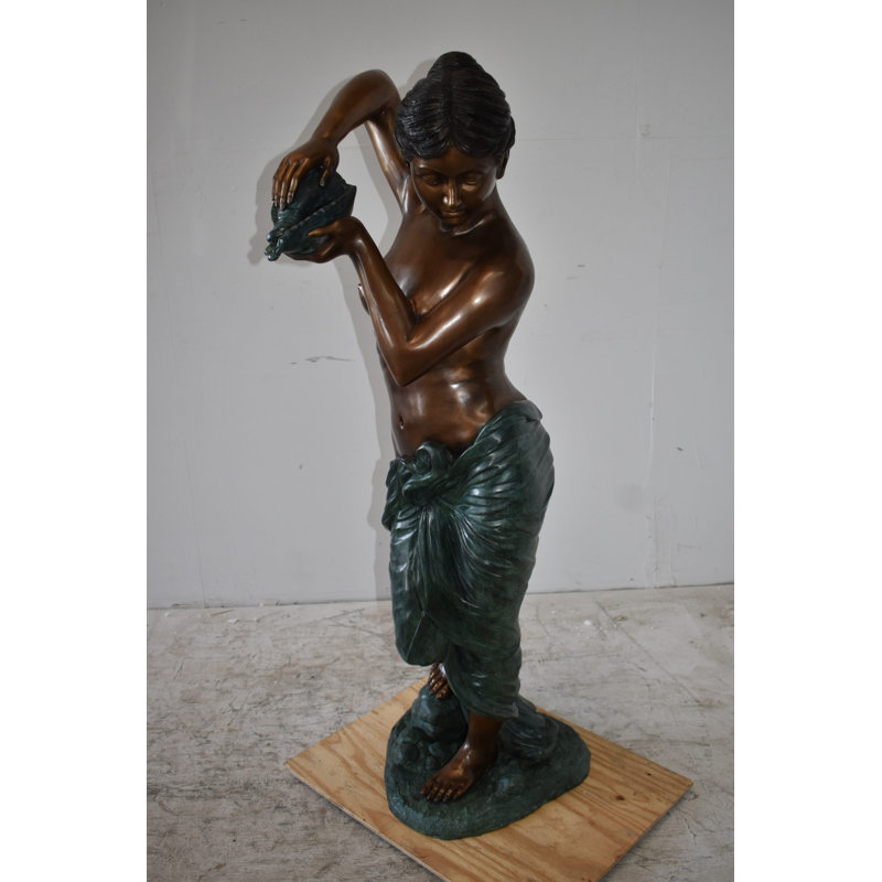 Girl With a Shell Fountain Bronze Statue Size: 18" x 19" x 52"H