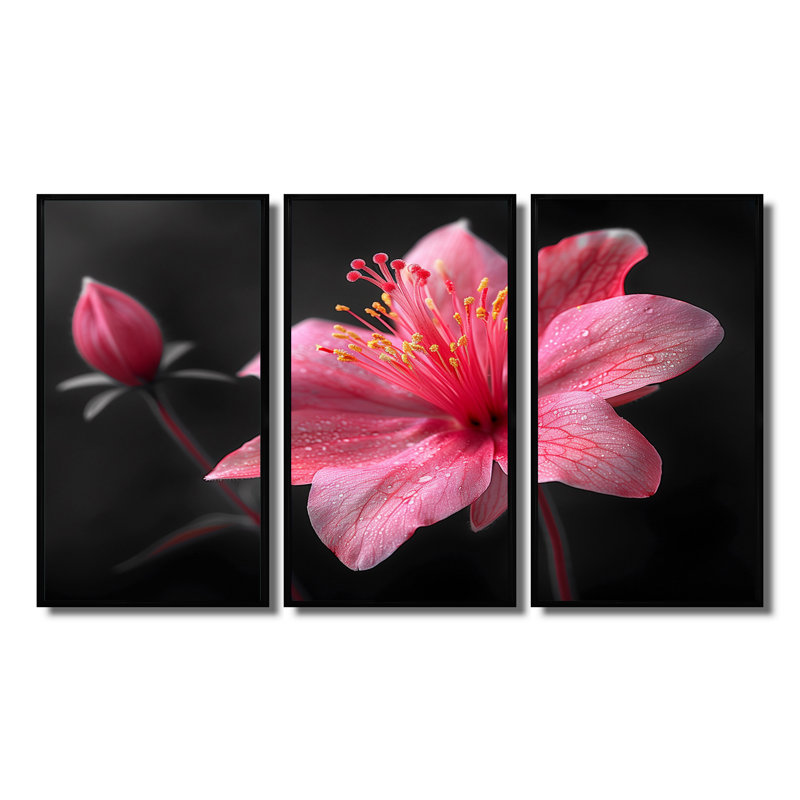 Pink Grey Elegant Simplicity Fuchsia - Fuschia Wall Art Set, H 28 po x l 36 po x P 1 po, Toile avec cadre flottant noir