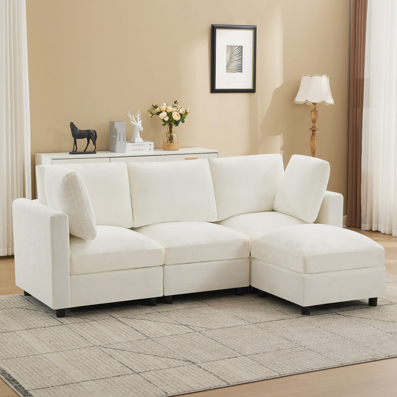 Canapé modulaire rembourré en L 4 pièces 4 pièces, H 36,2 po x l 89,5 po x P 63 po, Chenille beige