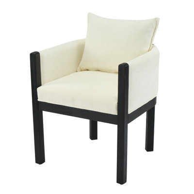 Fauteuil en lin rembourré avec pieds en bois d'hévéa noir (ensemble de 2)