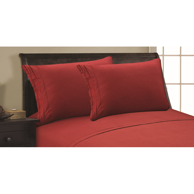  Embossed Stripe Brushed Microfiber Pillowcase Set, Burgundy, King Pillowcase