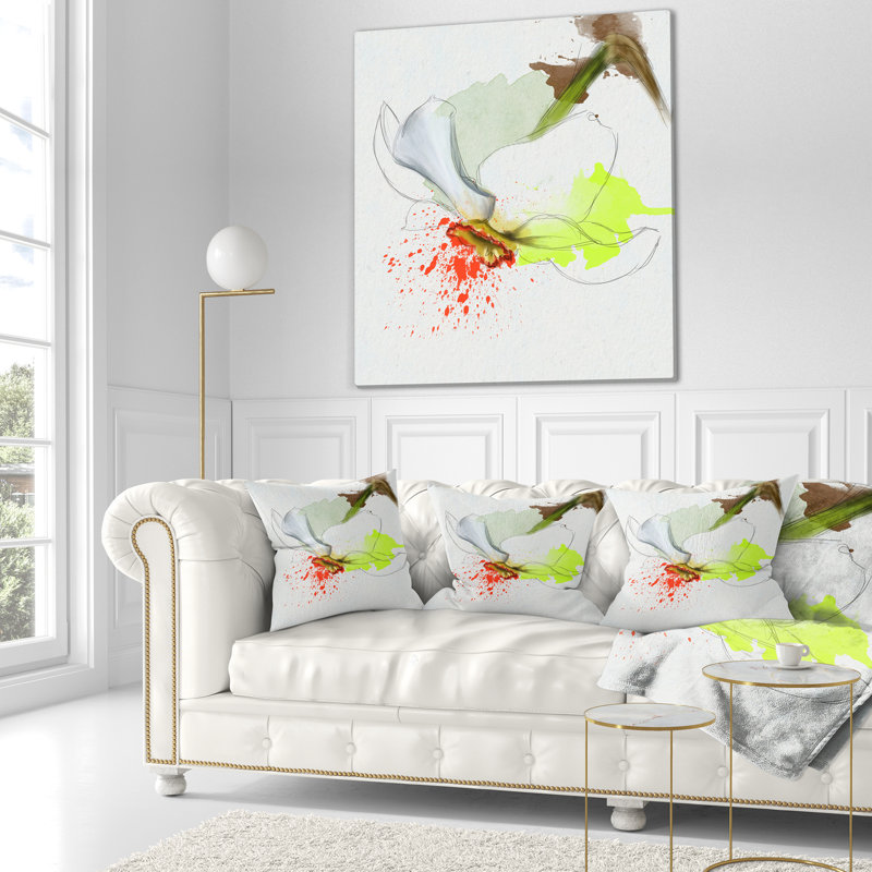 Narcisse, croquis de fleurs, aquarelle, coussin imprimé floral, 18 po x 18 po, Coussin décoratif