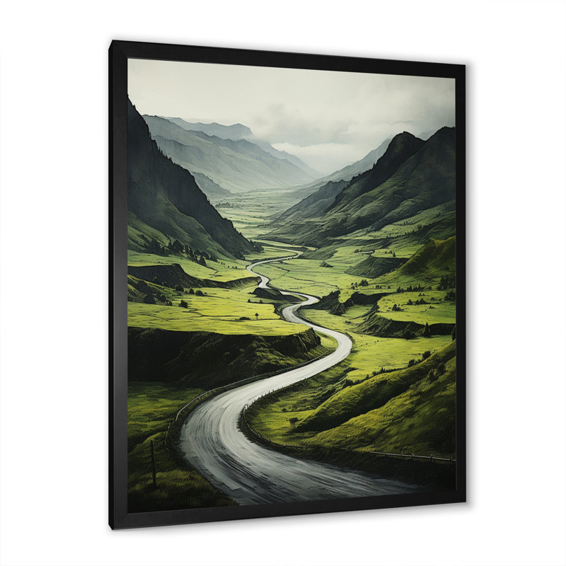 «Road Endless Journey In Green Mountain III», impressions sur toile, H 44 po x l 34 po x P 1,5 po, Cadre photo noir