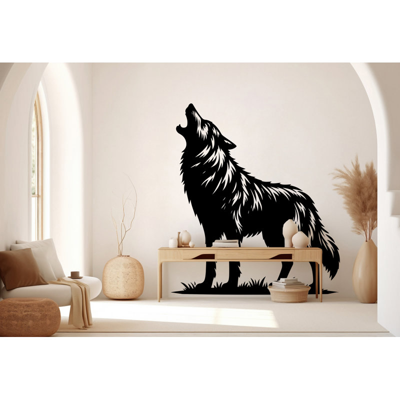 Autocollant mural loup, art mural loup, H 19 po x l 17 po, Beige