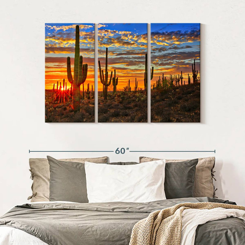 " Sunset Cactus " 3 - Pieces, 32" H x 50" W x 1.25" D