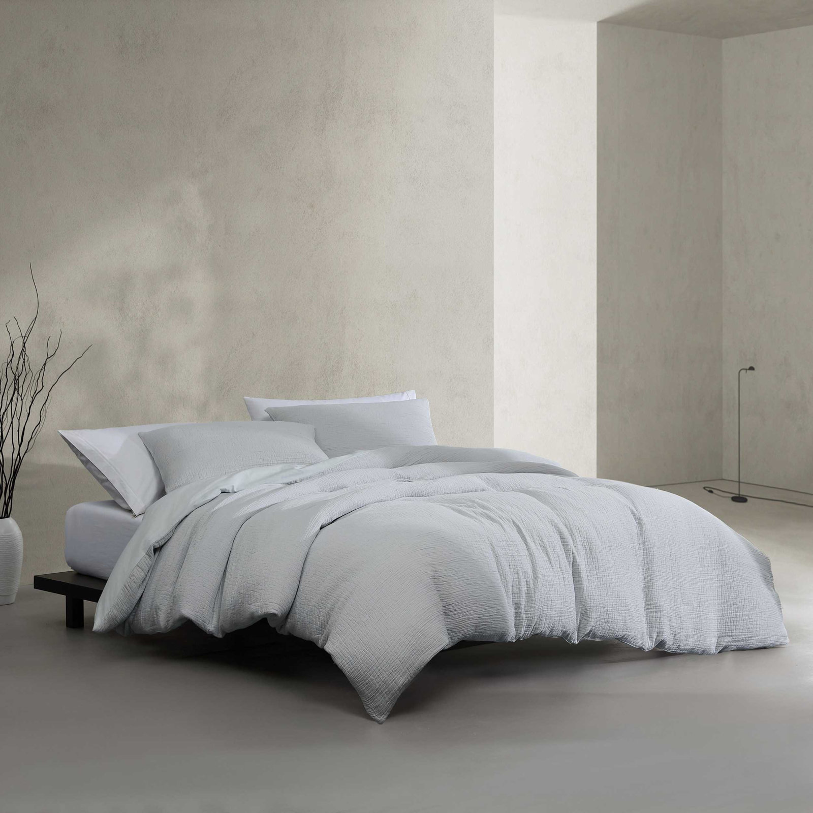 Washed Texture Cotton Duvet Cover Set, King Duvet Cover + 2 King Shams, Light Blue