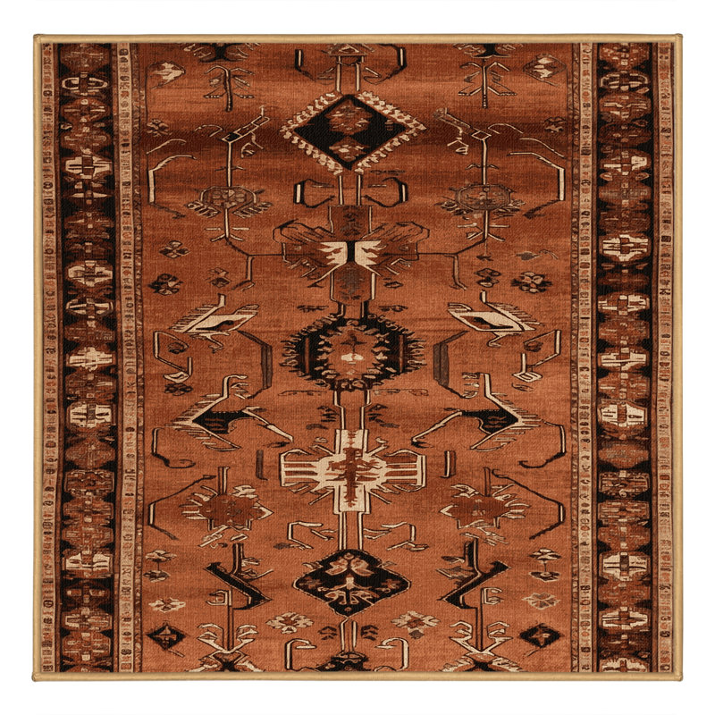 Tapis brun turc lavable à la machine, Carré 8 pi