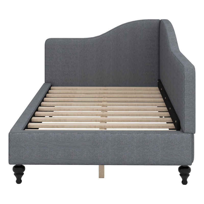 Lit de jour simple en L avec pieds en bois massif, gris