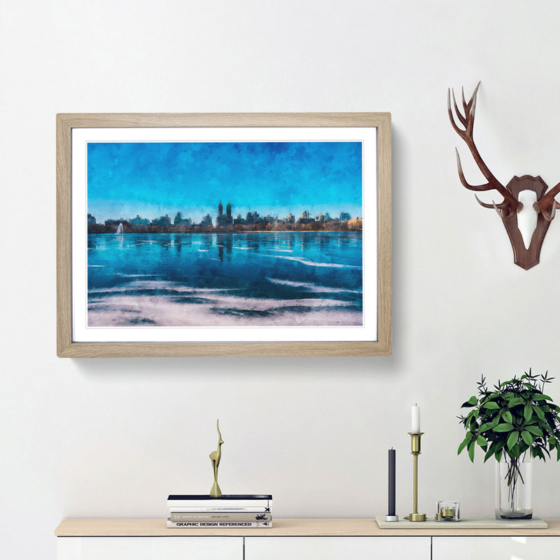 View of New York - Picture Frame Graphic Art Print, 24cm H x 33cm W x 2cm D, Oak Framed