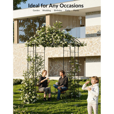 Treillis d'arche de jardin robuste pour cage à oiseaux - Pergola en métal noir de 8,8 pi Pavillon pour plantes grimpantes, roses, vignes, barrière décorative extérieure, patio, pelouse, cour arrière, couleur: noir