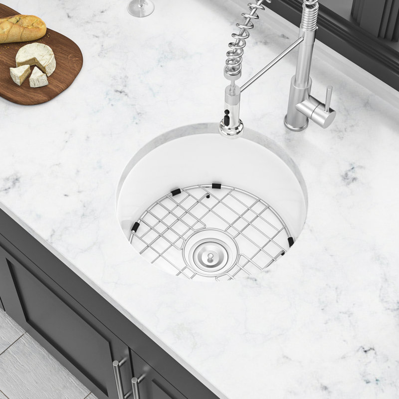Évier de 18 po en céramique - bol simple, installation à double installation, pour chauffer et teindre, blanc avec grille de fond de drain pour une cuve de cuisine durable, blanc, facile d'entretien