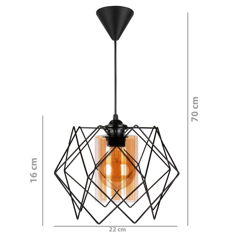 Luminaire suspendu cylindrique unique à 1 lumière avec accents en fer forgé Hamby, Noir
