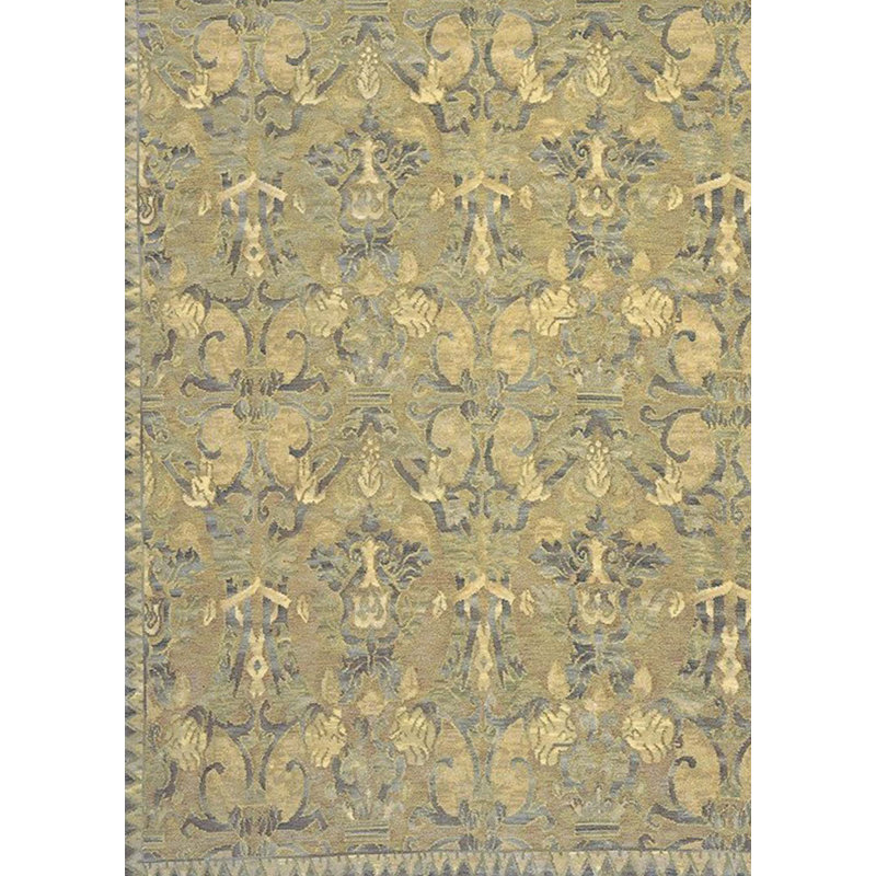 Tapis beige et vert noué à la main de haute qualité, Rectangle de 10 pi x 14 pi