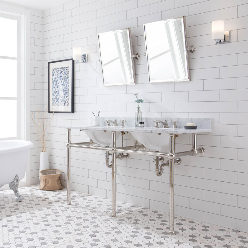 Embassy Stone Oval Console Bathroom Sink with Faucet and Overflow, Polished Nickel