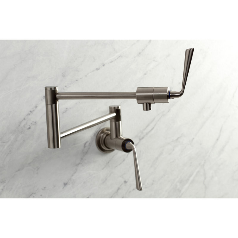Kingston Brass Silver Sage Two-Handle 1-Hole Wall Mount Pot Filler Faucet, Brushed Nickel