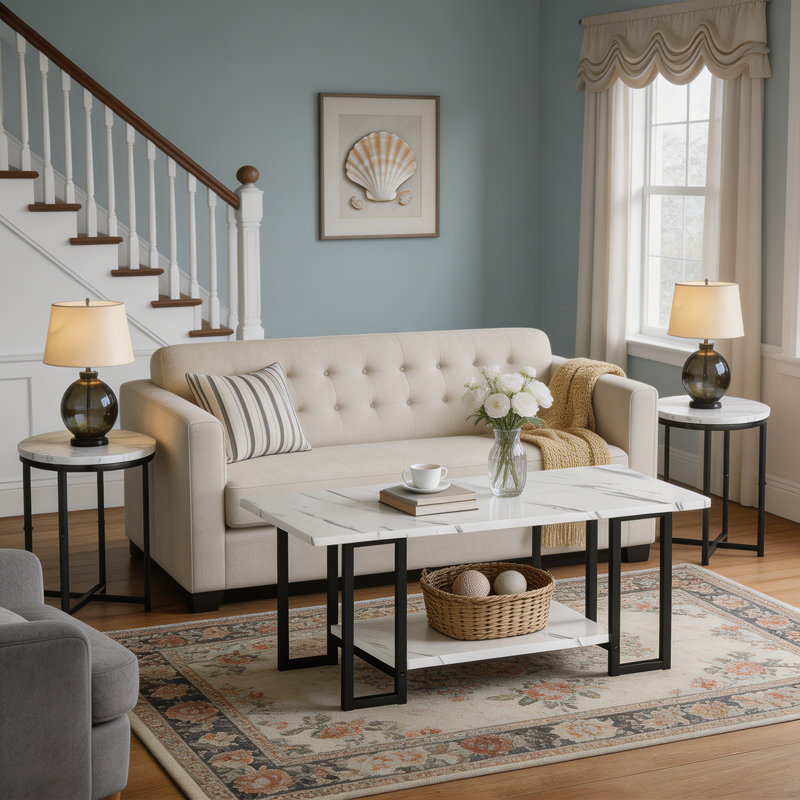 Keiondra 3 - Piece Living Room Table Set, Marble White
