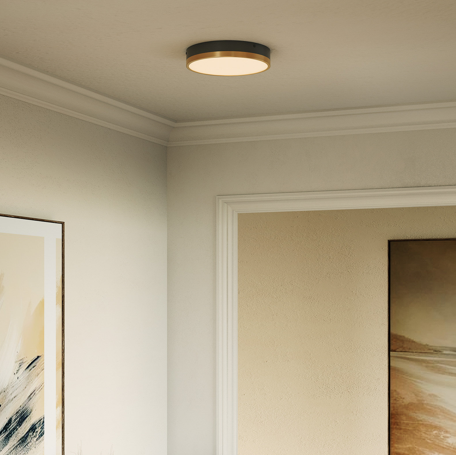 Orland Single Light Glass LED Flush Mount, 2" H x 11.13" W x 11.13" D, Aged Gold/Matte Black